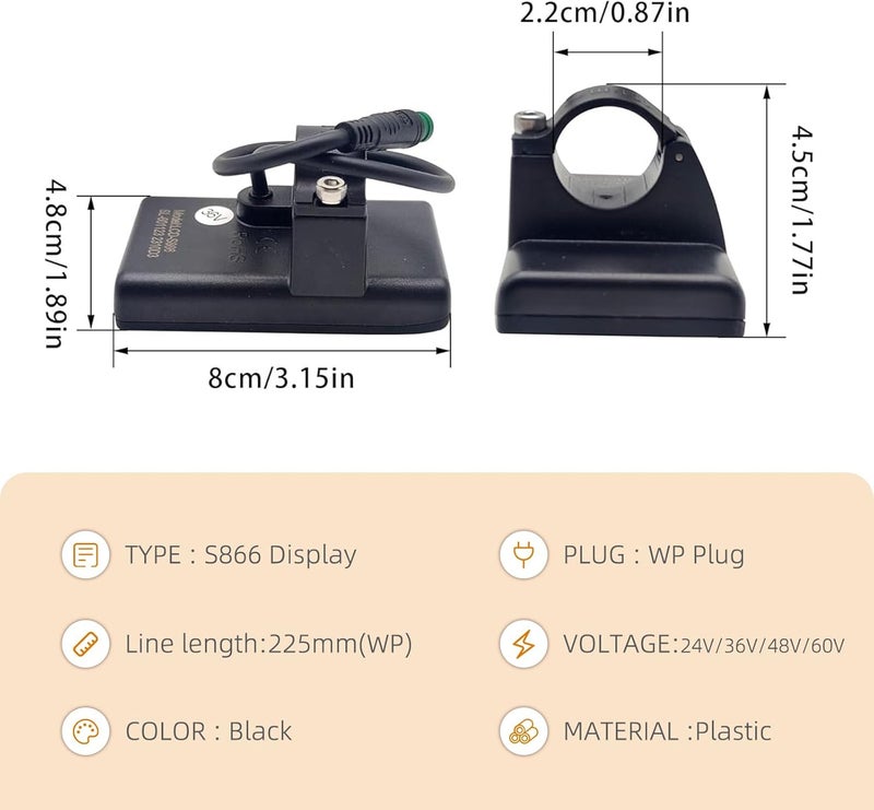 Flylin عداد عرض LCD للدراجة الكهربائية S866، 24V 36V 48V، لوحة تحكم عرض LCD للدراجة الكهربائية، عداد سرعة لاسلكي، عداد المسافات للدراجة الكهربائية وتعديل الدراجة الكهربائية - Image 5